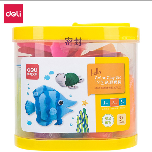 Đất nặn 12 màu kèm khuôn hộp nhựa  6451 (Deli)